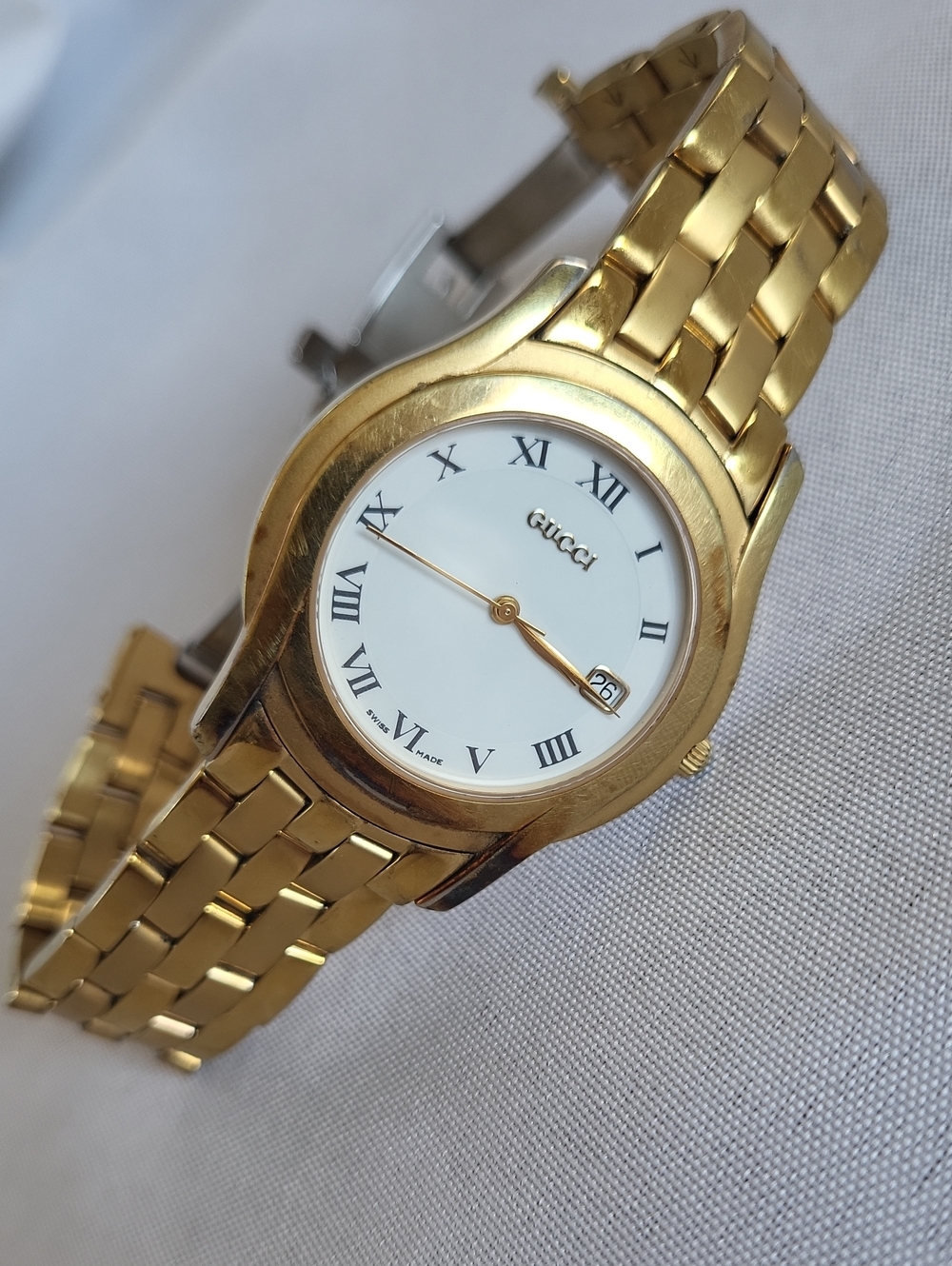 Gucci Gold-Tone Bracelet Watch with White Roman Dial
